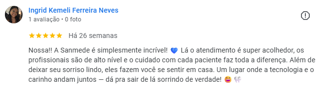 Avaliação Google de paciente da Sanmede 2