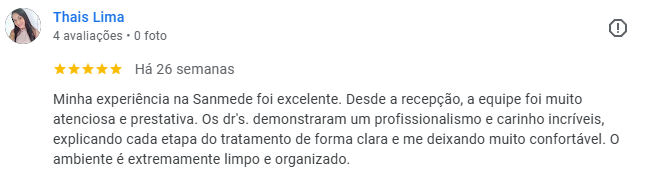 Avaliação Google de paciente da Sanmede 3